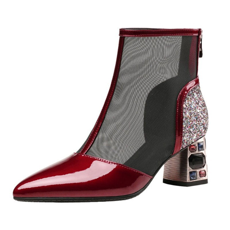 Toe Back Zipper Chunky High Plus Heels