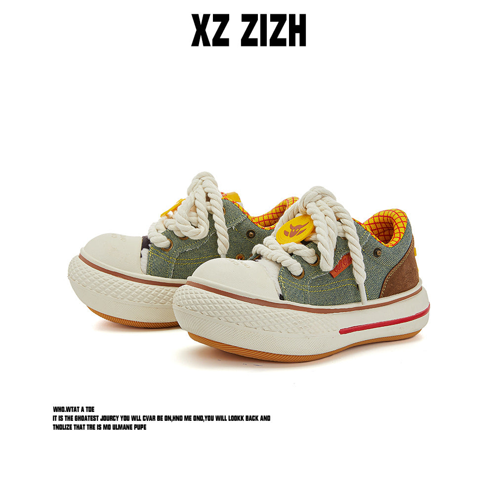 Women's Bottom Increased Big Head Blue Cute Canvas Shoes