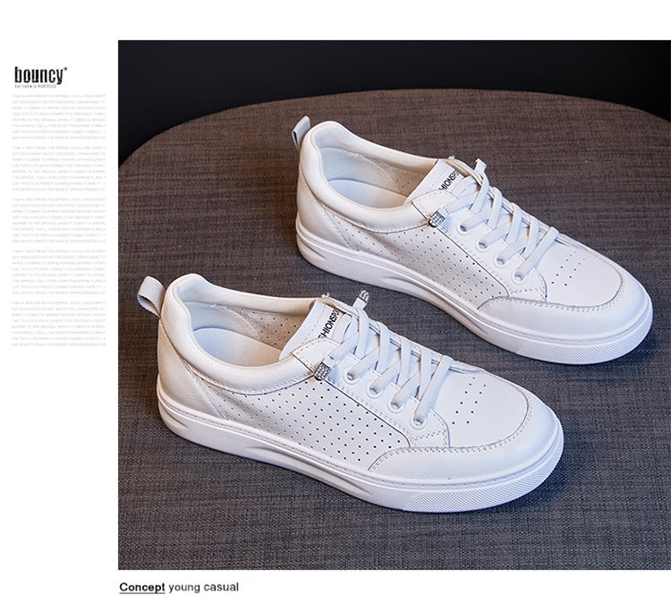 Women's White Summer Breathable Mesh First Layer Cowhide Women's Casual Shoes