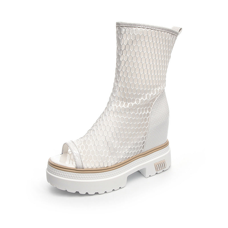 Women's Peep Toe Round Side Zipper Mesh Sandals