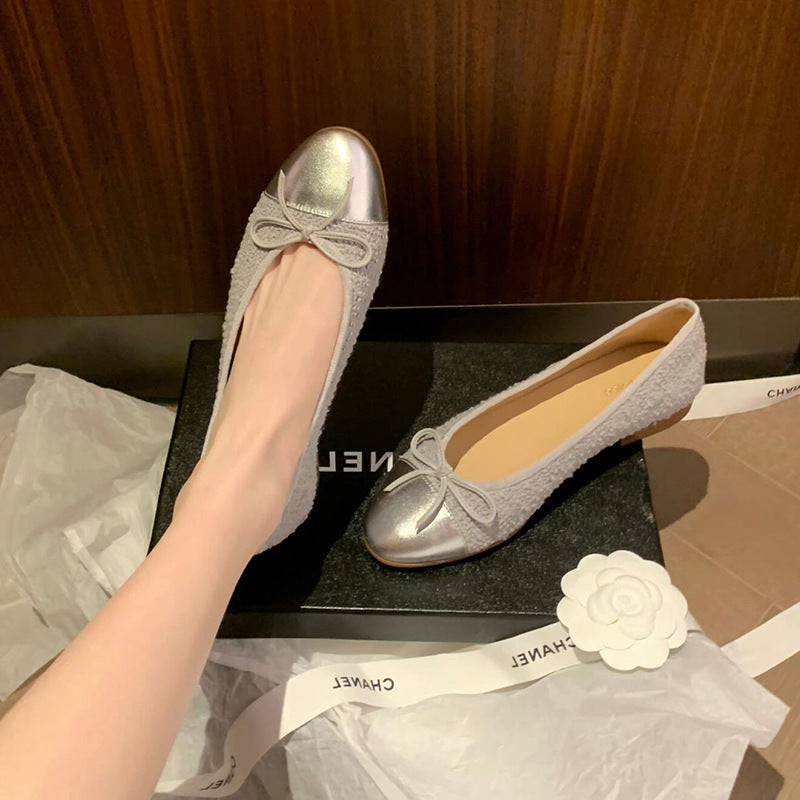 Women's Grape Mom Bow Style Spring Sweet Round Toe Shallow Women's Shoes