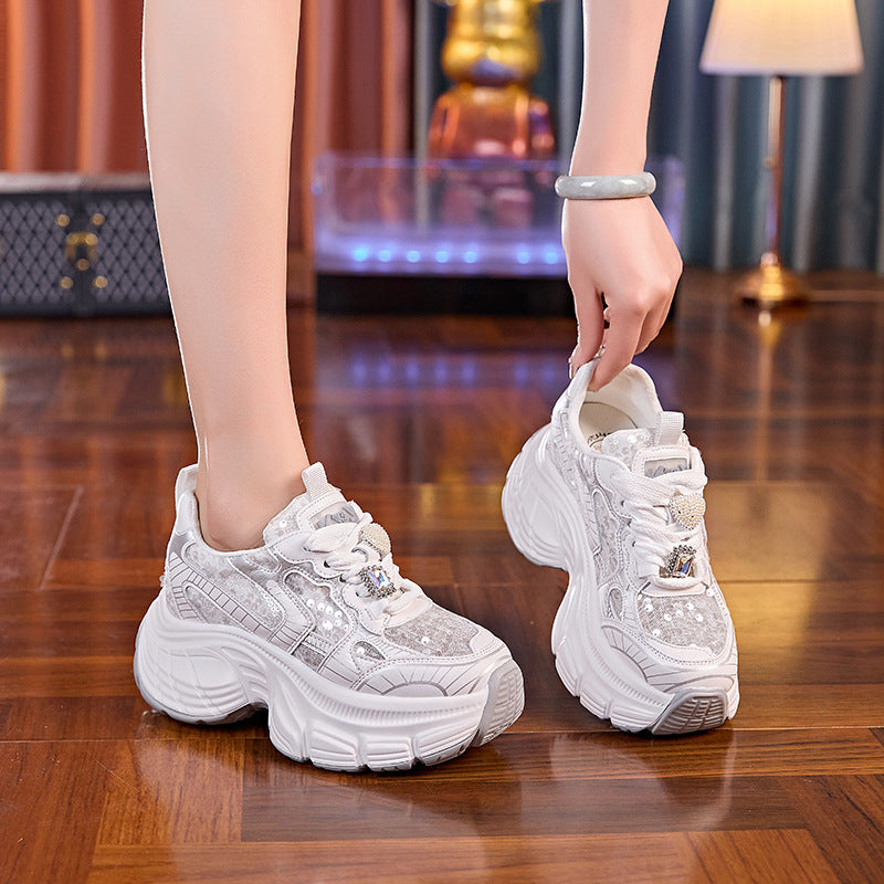 Women's Breathable Mesh Thin Platform Height Increasing Sneakers