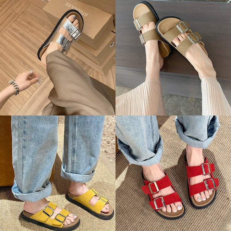 Women's Pair Of Comfortable Lazy Double Buckle With Slippers