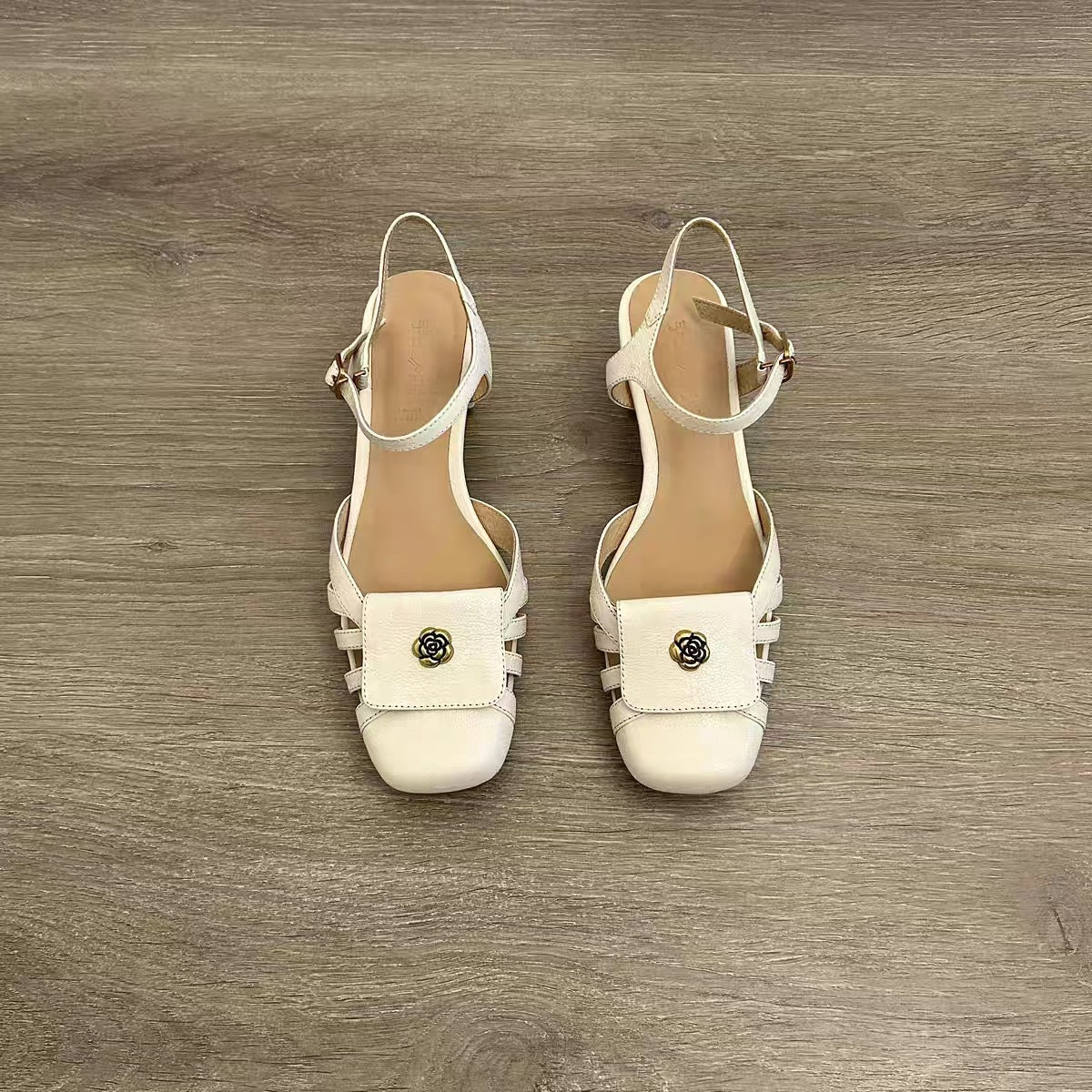 Women's Toe Chunky Closed Summer Sheepskin Soft Heels