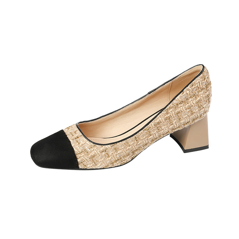 Women's Style Classic Square Toe Chunky High Low-cut Women's Fashion Shoes