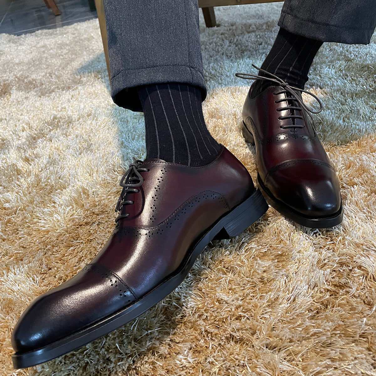 Men's Square Toe Business Formal Wear First Layer Cow Leather Shoes