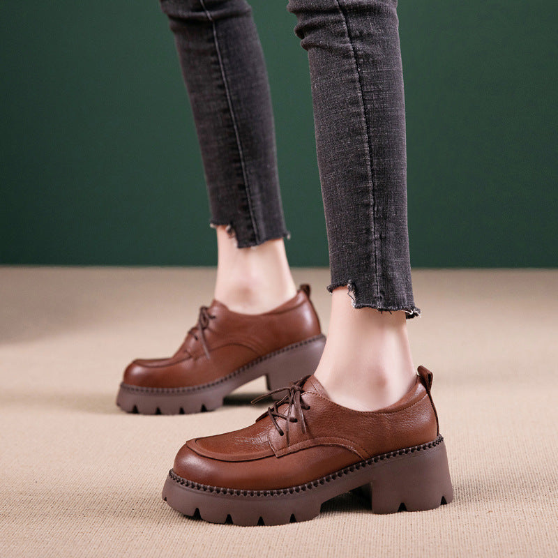 Women's First Layer Cowhide Leisure Foam Platform Casual Shoes