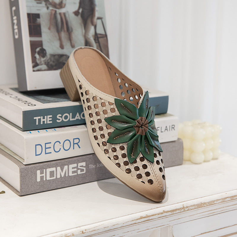 Women's First Layer Cowhide Pointed Toe Mid Heels