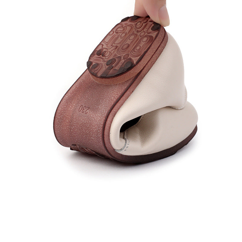Women's Low-cut Pumps Flat Cowhide Round Toe Casual Shoes