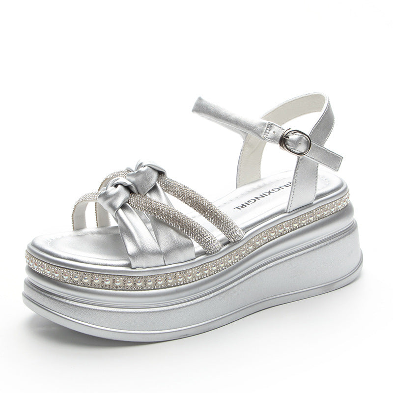 Women's Increasing Insole Rhinestone Summer Burst Board Sandals