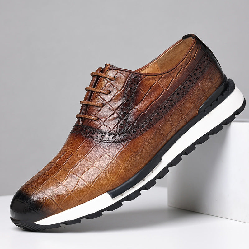 Men's Layer Cowhide Pointed Toe Breathable British Lace Up Leather Shoes