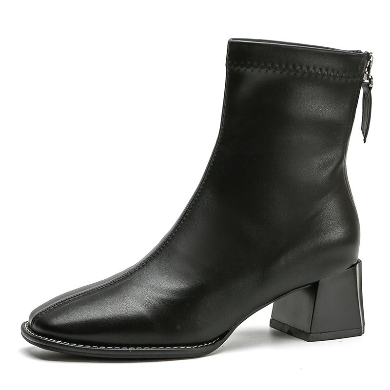 Women's Back Zipper With Veet Square Toe Boots