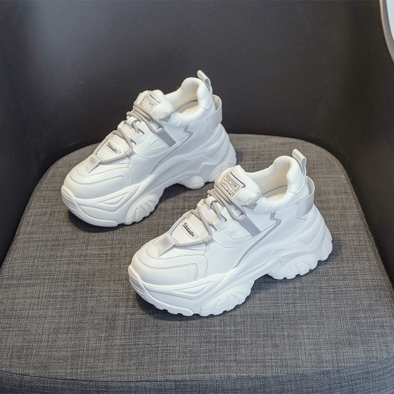 Women's High Height Increasing Insole Cowhide Platform Sneakers