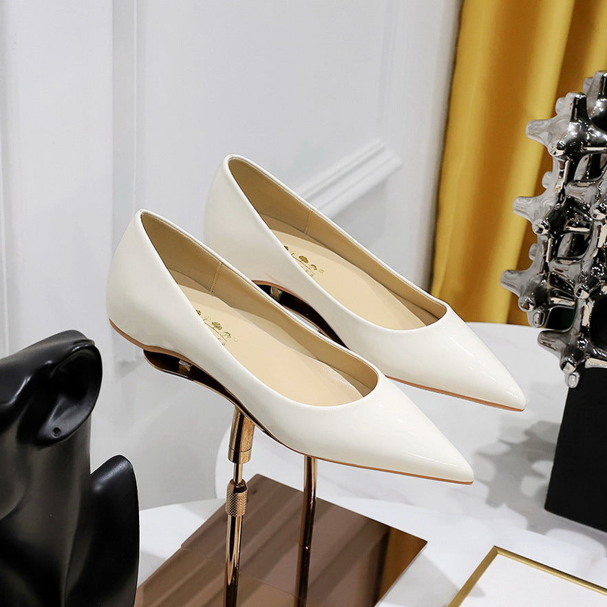 Women's Simple Patent Shallow Mouth Low With Casual Shoes