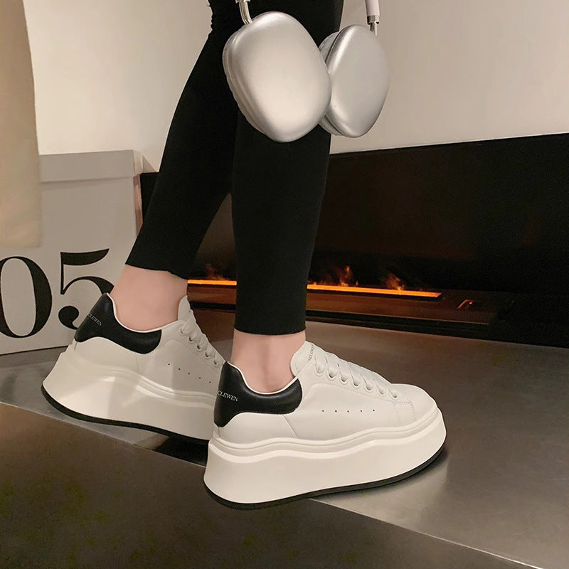 Women's Thick-soled White Spring Platform Height Increasing Women's Shoes