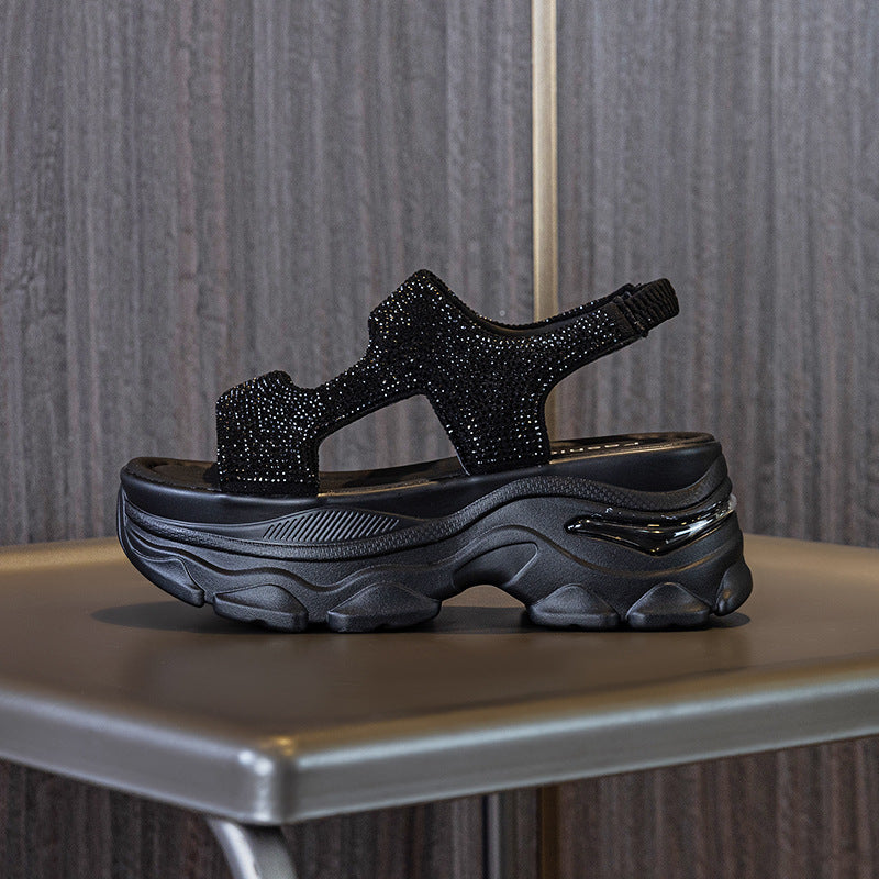 Women's Rhinestone Sole Sports Muffin Platform Fashion Sandals