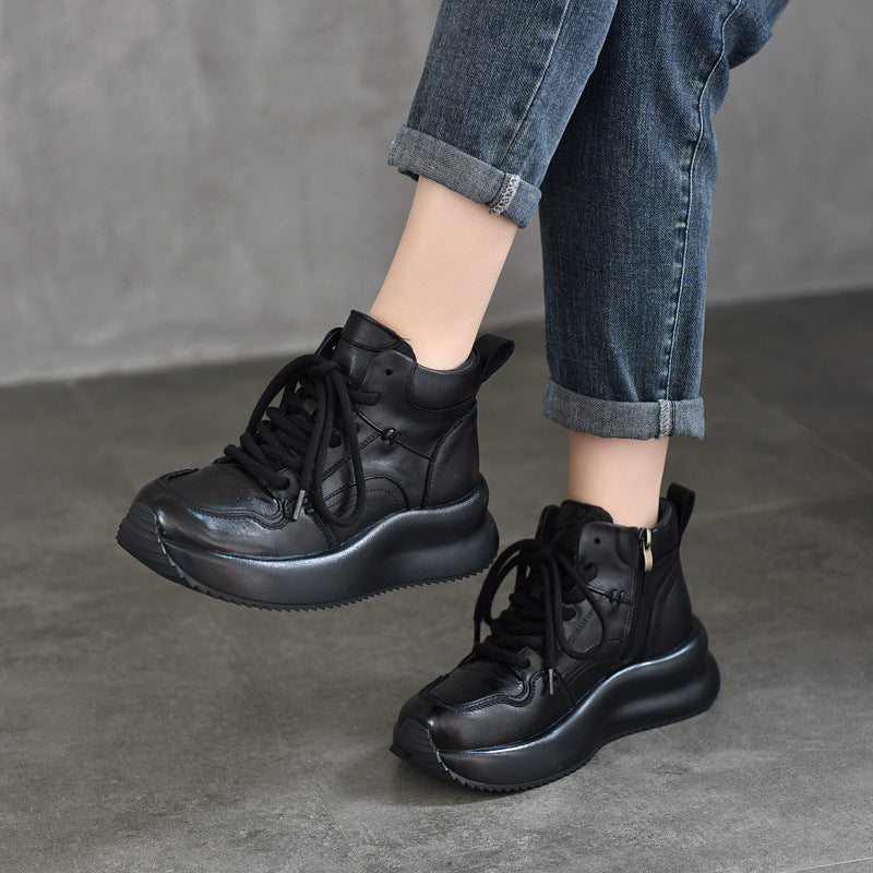 Women's Top Layer Cowhide Platform Sports Martin Boots