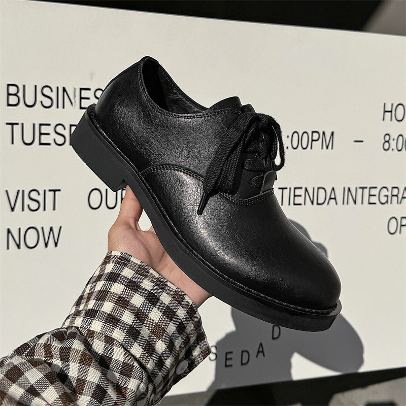 Men's Wear Business Round Head Height Increasing Soft Leather Shoes