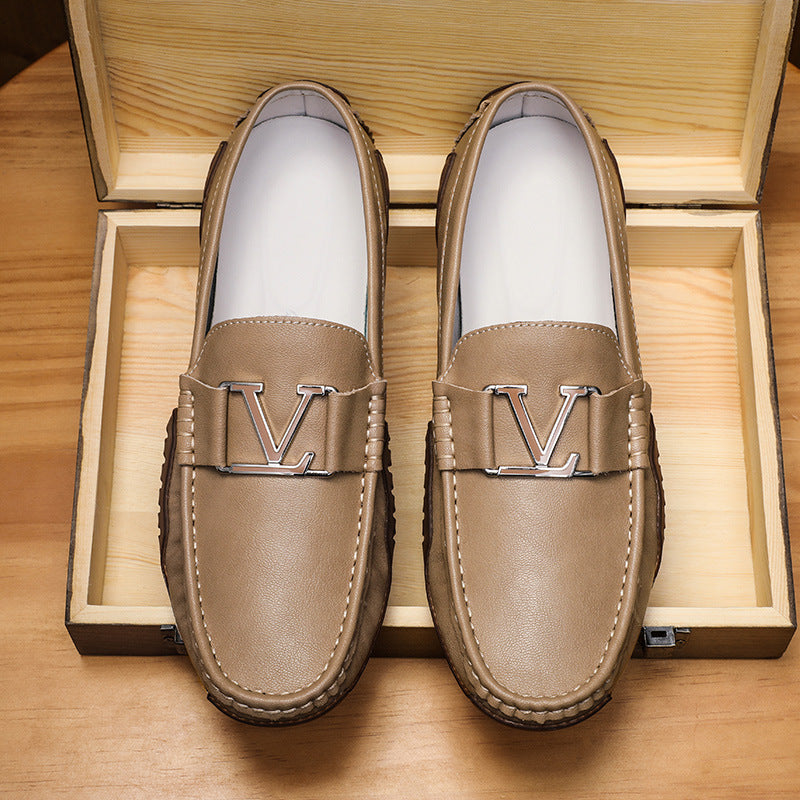 Men's Size Korean Bottom Low Top Slip-on Leather Shoes