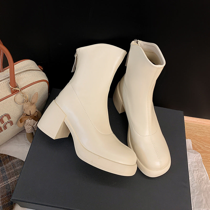 Women's Send Korean Ankle Small White Round Boots