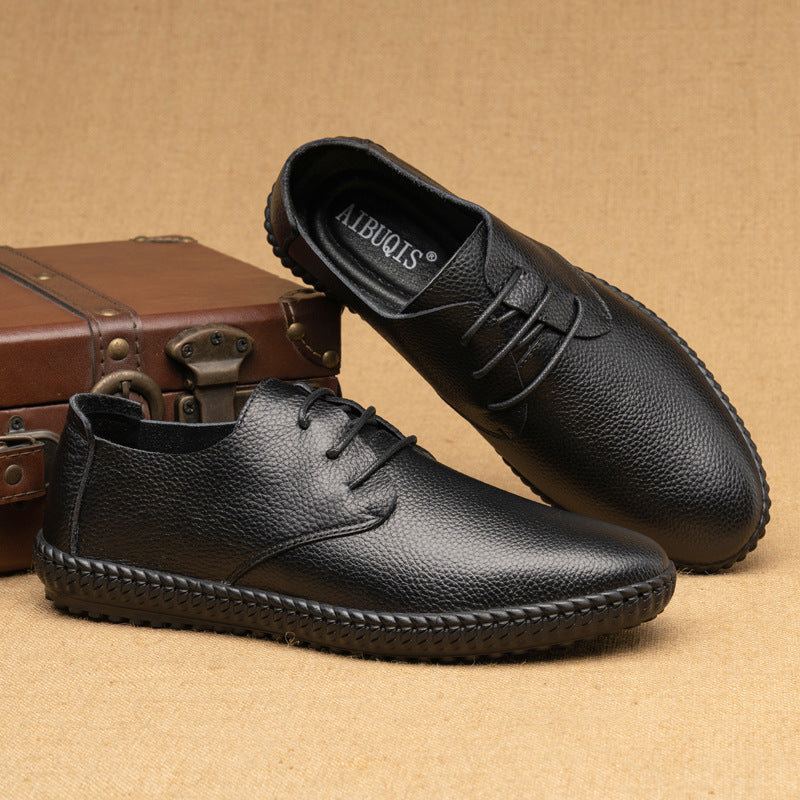 Men's Rubber Sole Full Grain Cow Flanging Soft Leather Shoes