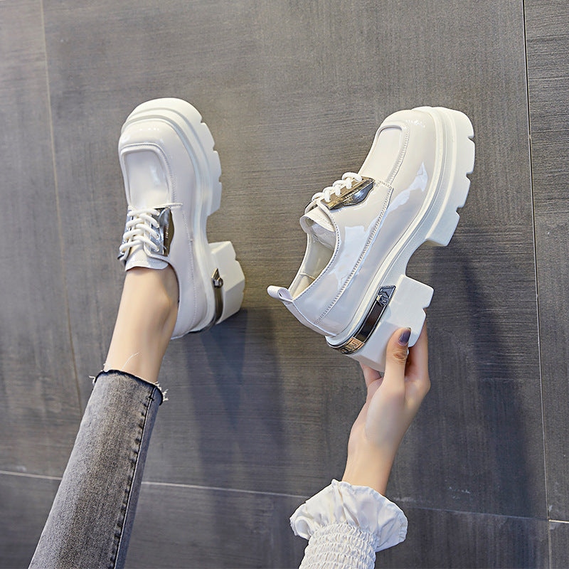 Women's Bottom Chunky Patent Pumps Muffin Fashion Metal Casual Shoes