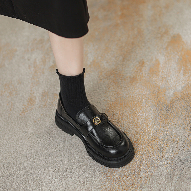 Version Retro Camellia Chunky Female Round Loafers