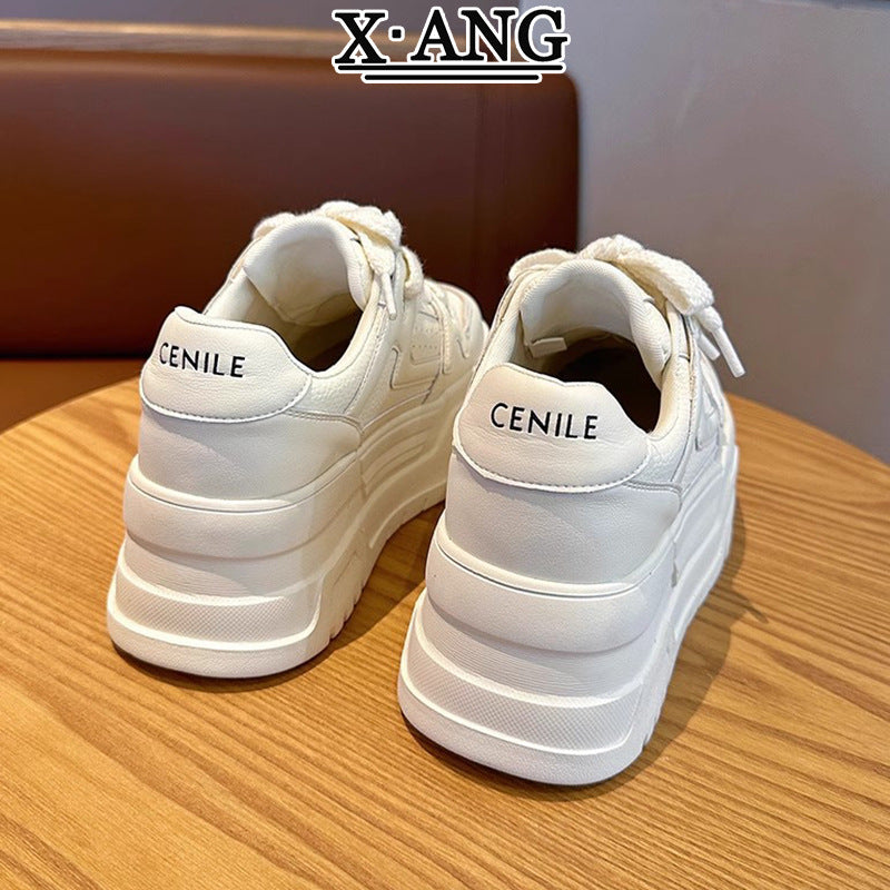 Women's Genuine Platform White Good-looking Hight Increasing Sneakers