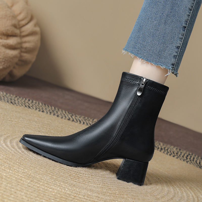 Women's French Style Booties Thin Square Head Boots