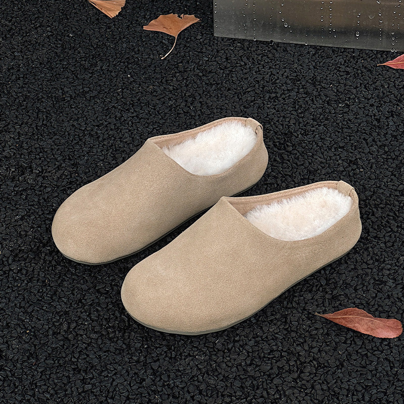 Women's Vintage Genuine Fluffy Outer Wear Thick Bottom Lamb Woolen Slippers