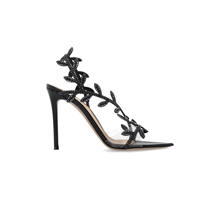Toe Rhinestone Leaves Stiletto Autumn Graceful Heels