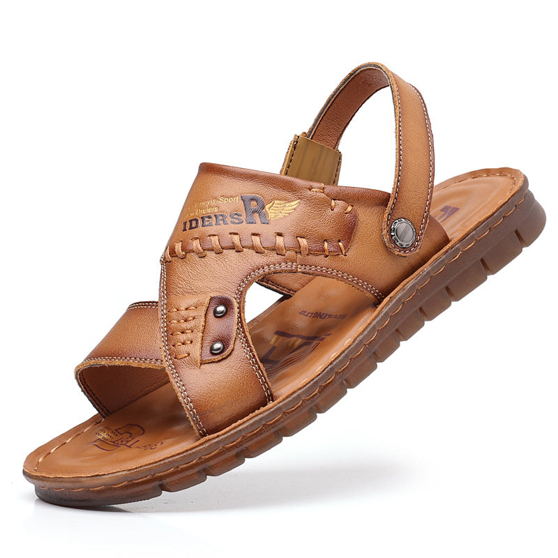 Men's Trendy Toe Layer Cowhide Summer Genuine Beach Sandals