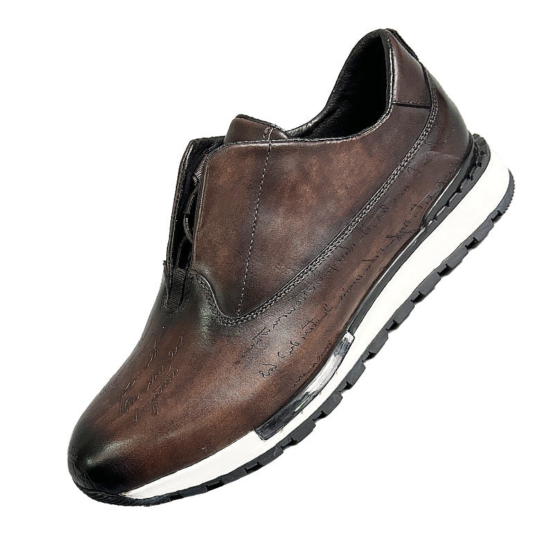 Men's Genuine Round Toe Fashion First Layer Leather Shoes