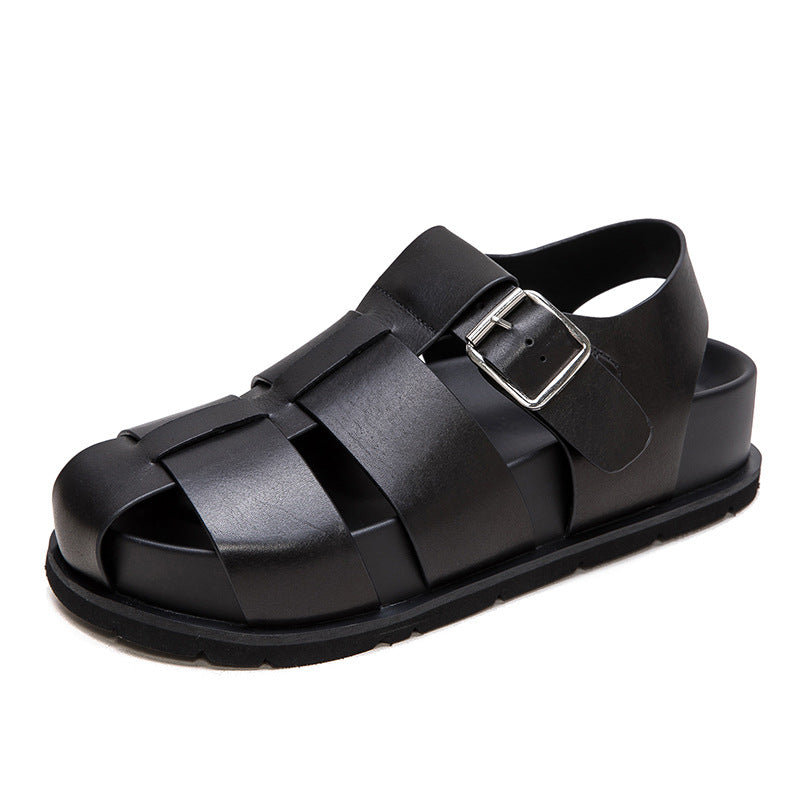 Women's Toe Hollow Breathable Platform Buckle Roman Sandals