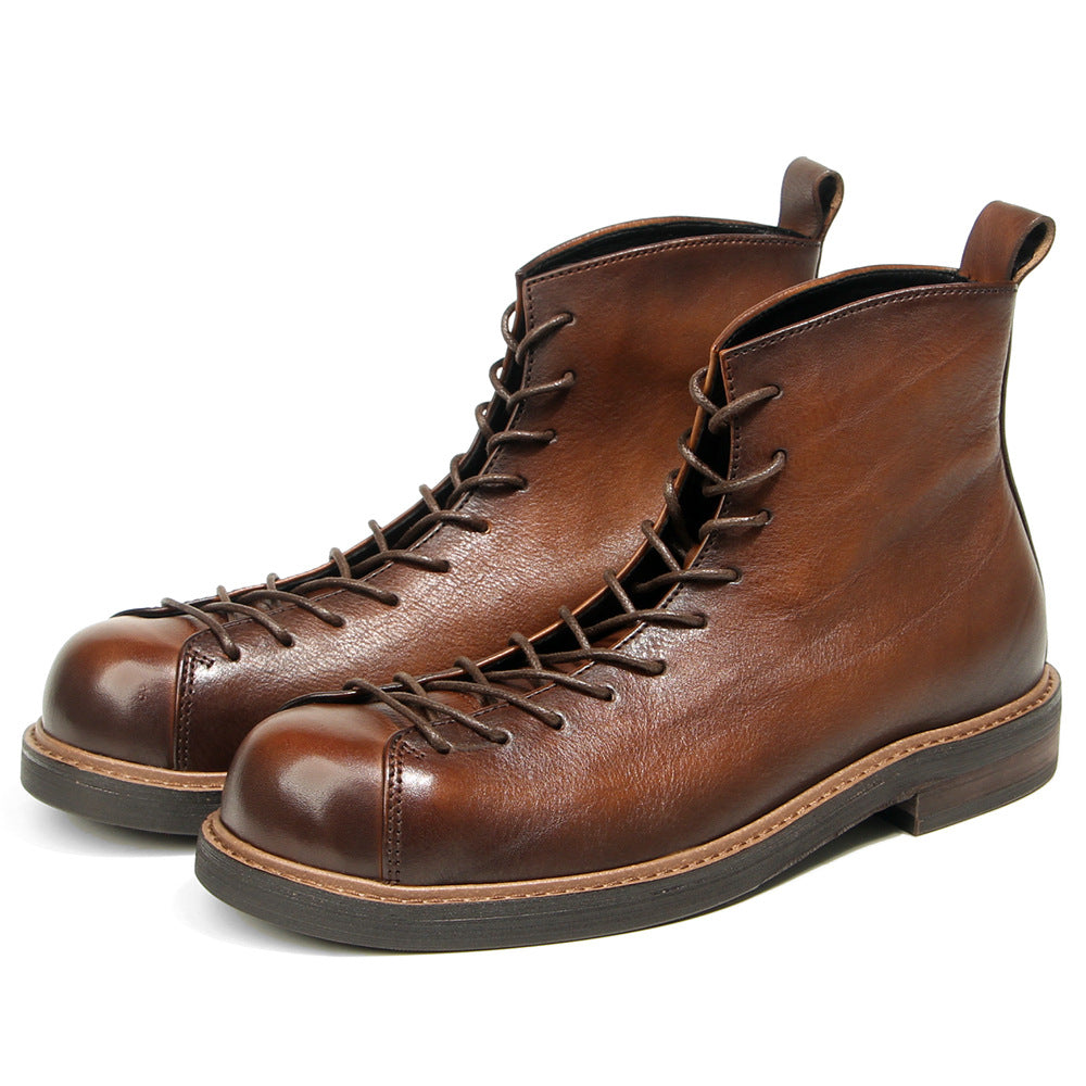 Men's Short Face Martin Working Hand-rub Color Boots