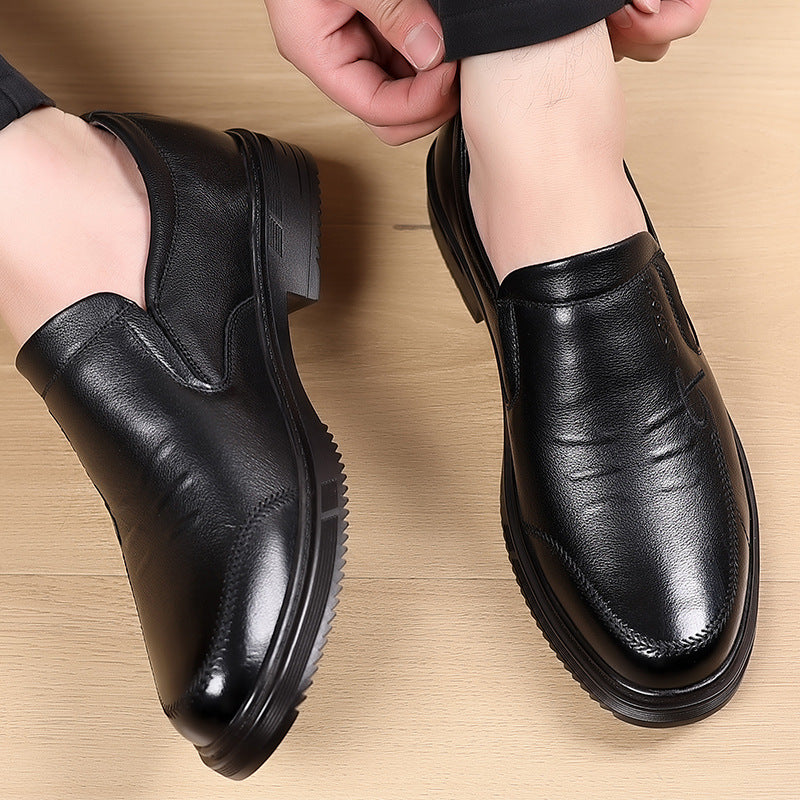 Men's Top Layer Cowhide Round Toe Slip-on Business Leather Shoes