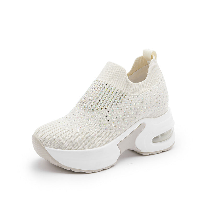 Women's Shallow Mouth Flying Woven Breathable Mesh Platform Casual Shoes
