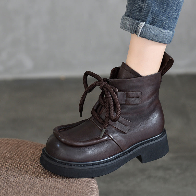Women's Cowhide Platform Martin Retro Handmade Large Boots