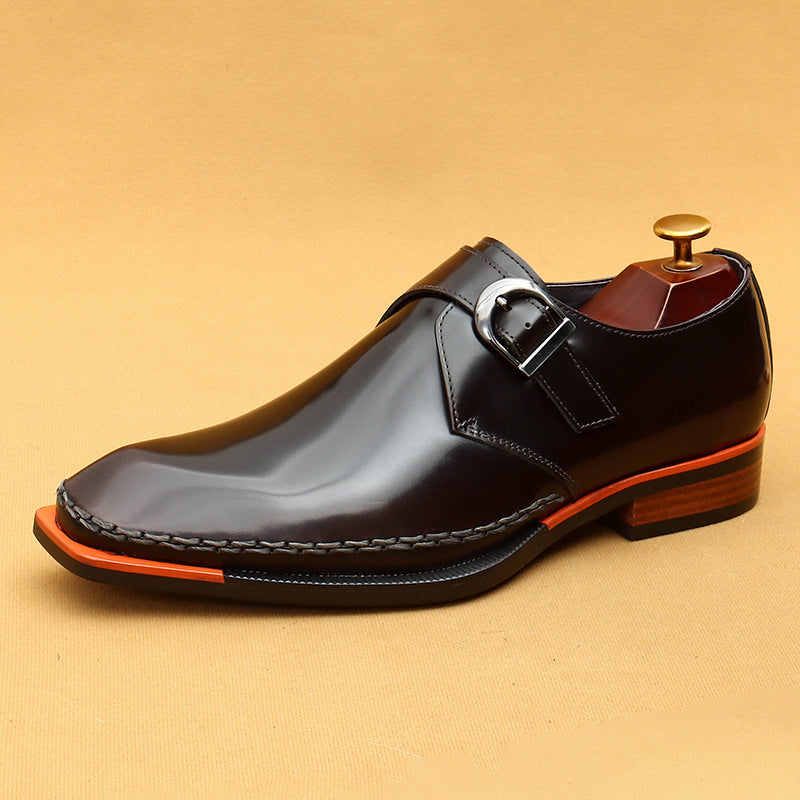 Men's High-grade Patent Glossy British Buckle Business Leather Shoes