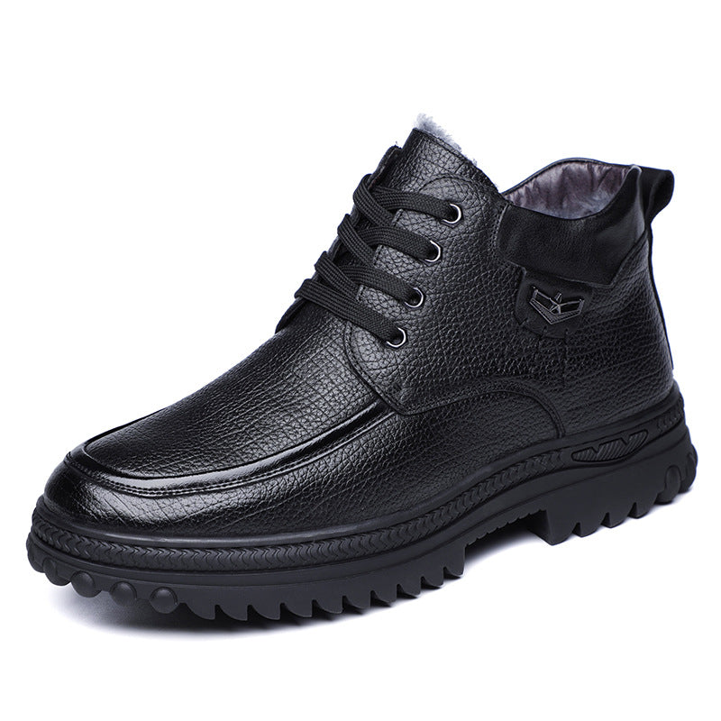 Men's Layer Cowhide Wool Real With Fleece Lining Insulated Dad Men's Shoes