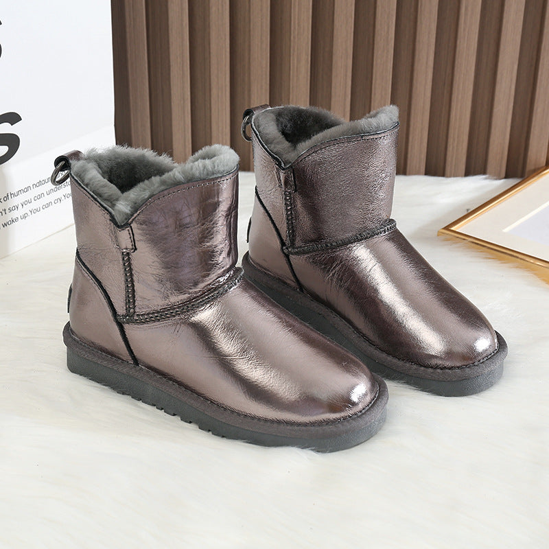 Women's Integrated Fleece Lined Padded Warm Keeping Waterproof Glossy Snow Boots