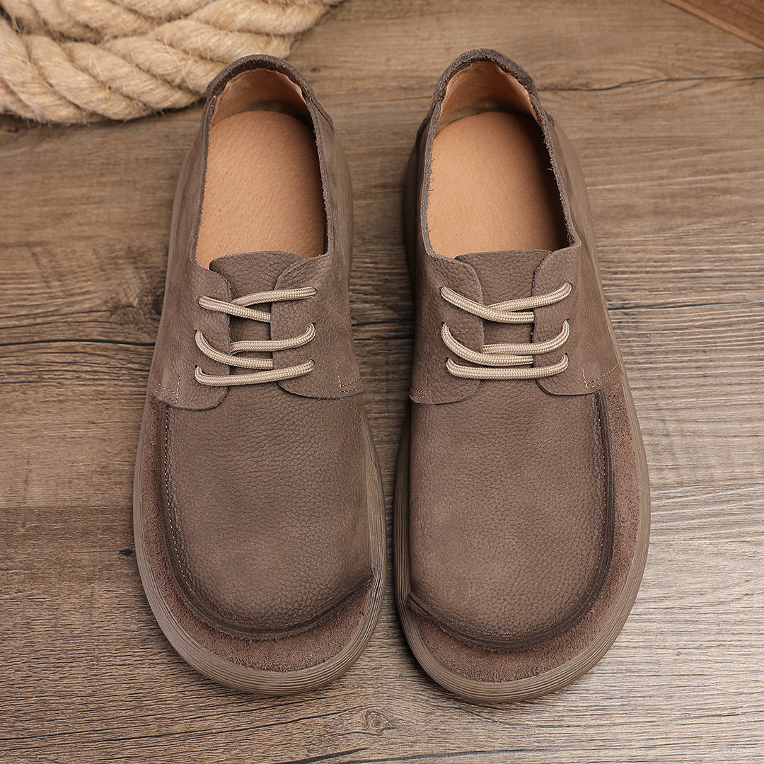 Men's Toe Breathable Retro Genuine Lace Up Casual Shoes