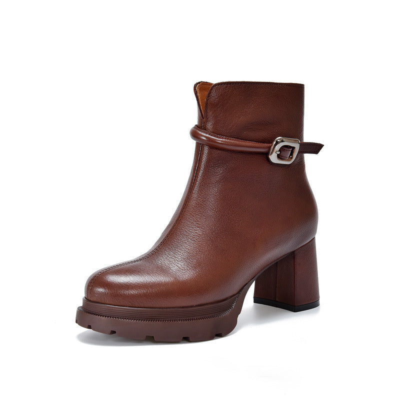 Women's Elegant Thick High Authentic Short Belt Boots