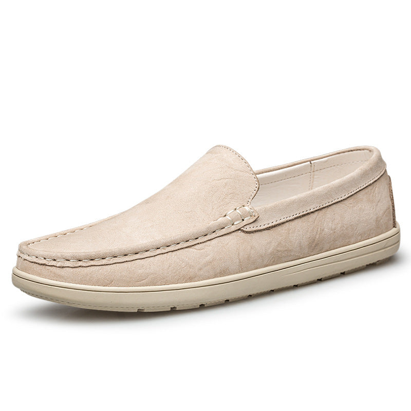 Women's & Men's One Pedal Flat Spring Slip-on Cowhide Loafers