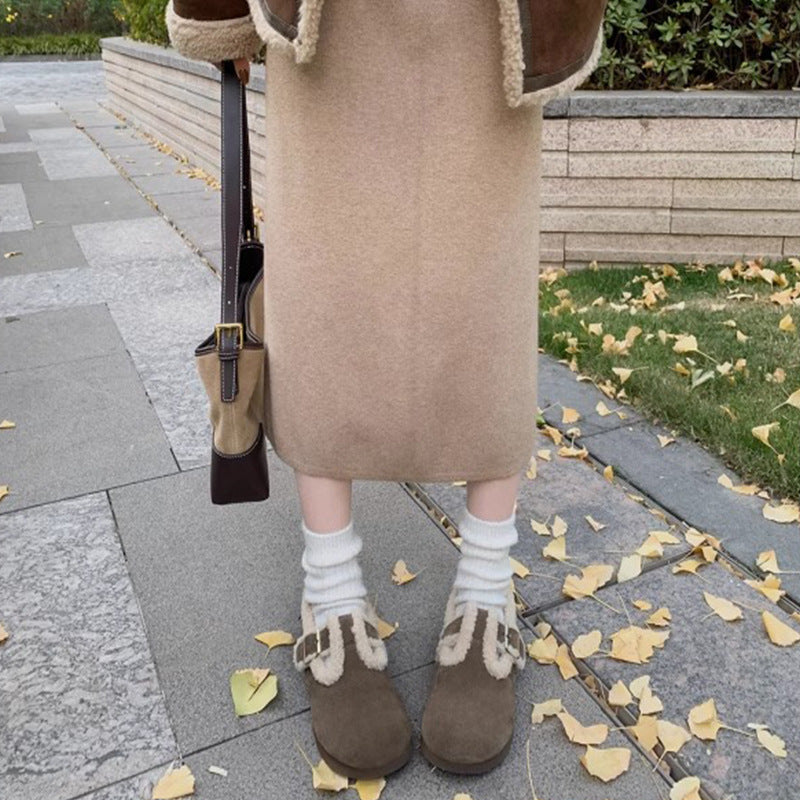 Cowhide Su Walking Small Jacket Fleece-lined Women's Shoes