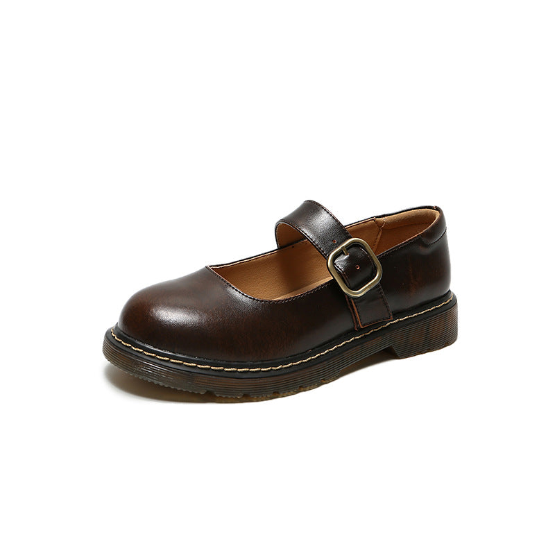 Women's Spring Flat Bowknot Mary Jane Preppy Style Leather Shoes