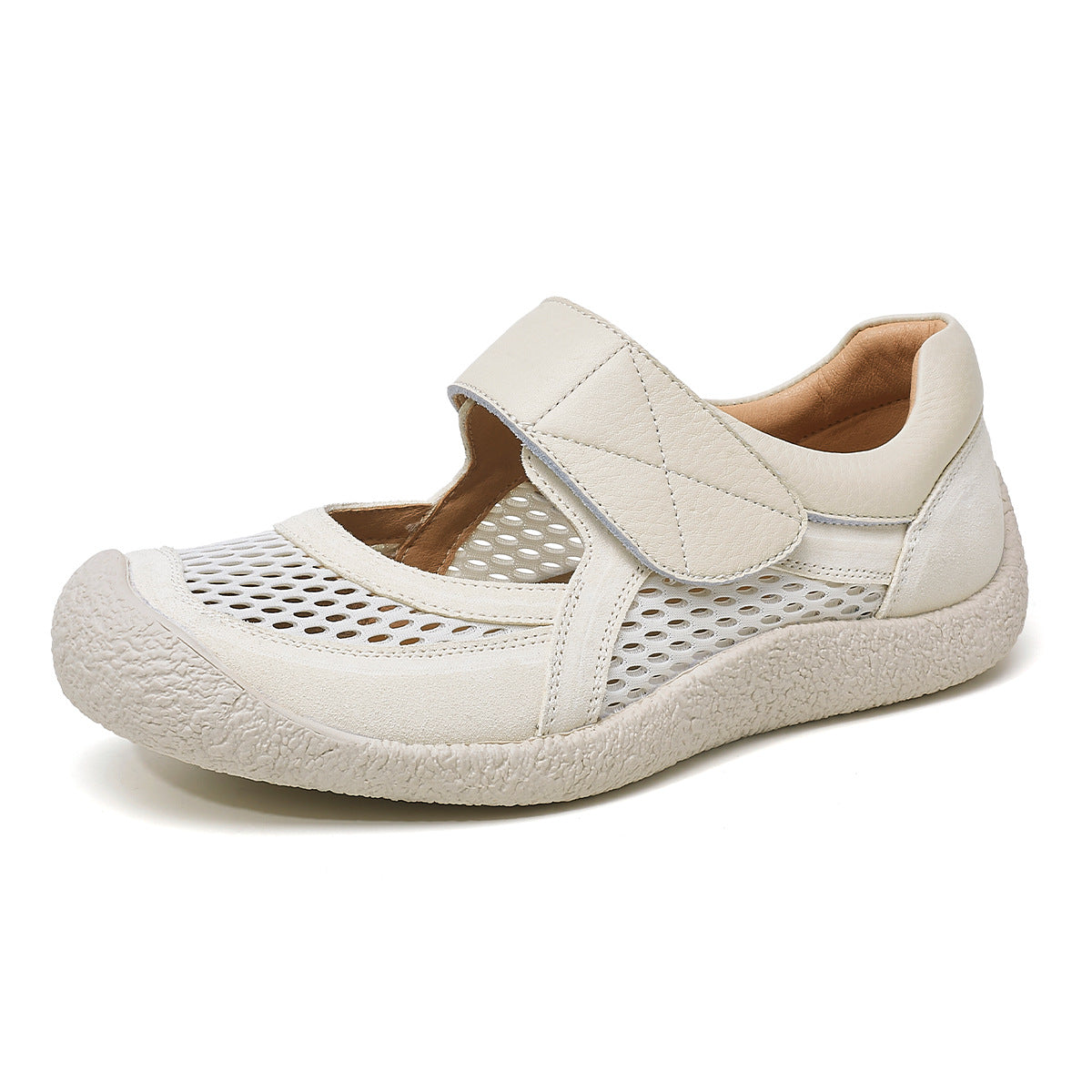 Women's Retro Solid Color Breathable Velcro Genuine Casual Shoes
