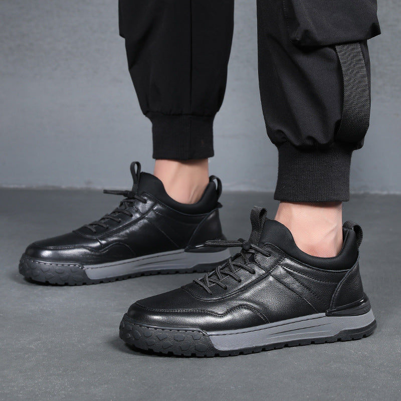 Men's Top Layer Cowhide Autumn Real With Fleece Lining Sneakers
