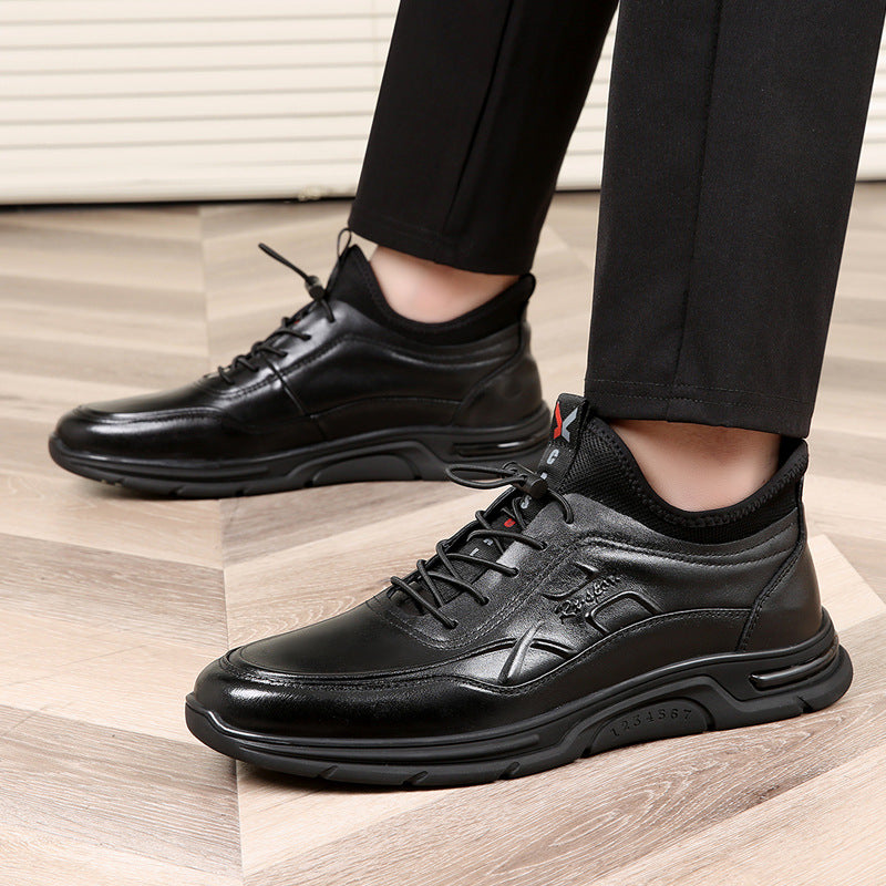Men's Cowhide Trendy British Sports Korean Round Leather Shoes