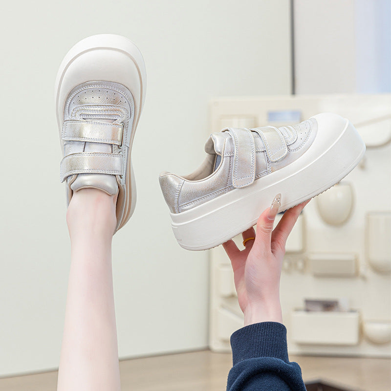 Women's Genuine Soft Bottom White Spring Thick Big Head Sports Sneakers